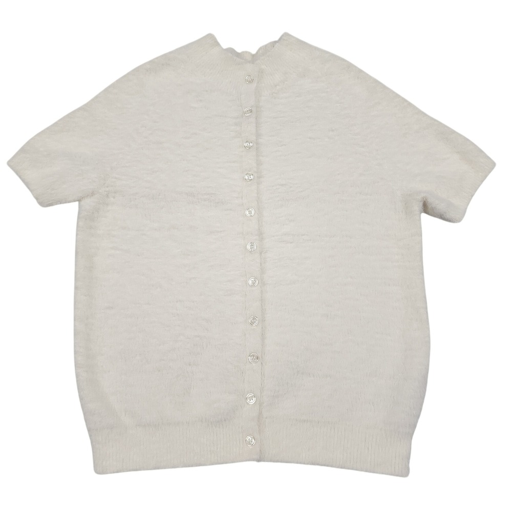 Anthropologie Cardigan Womens XS White Eyelash Fuzzy Short Sleeve Button Front